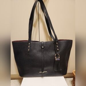 Karl Lagerfeld Paris "Lock Charm" Black Pebbled Leather Tote Bag, Retail $178